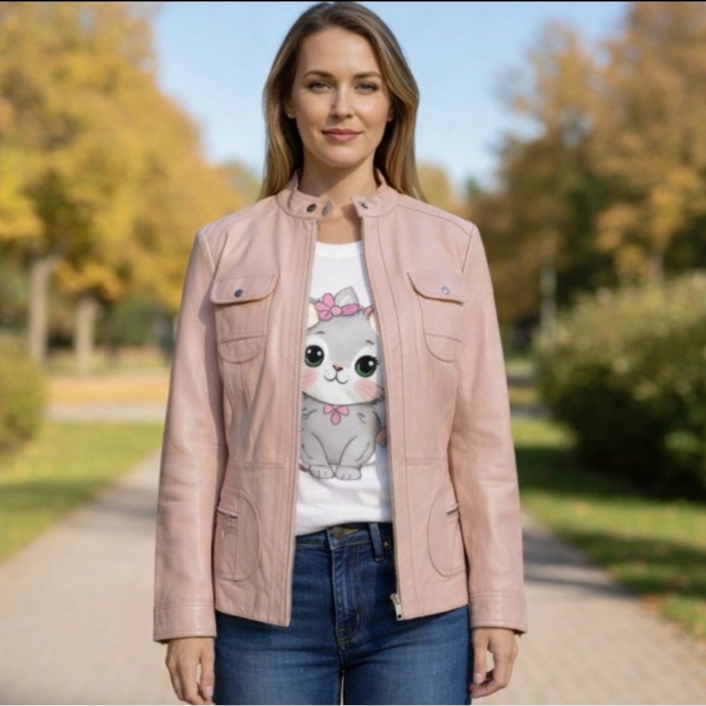 Street Wear Prague Blush Pink Leather Moto Jacket